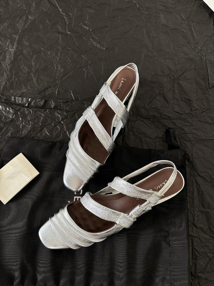 Karin Luna In Stock In Stock Minimalist Soft Upper Small Square Toe Chunky Heel Sandals