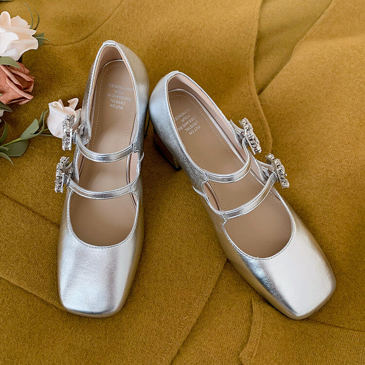 Karin Luna In Stock In stock   The heroine Ao~Square Toe High Heel One Strap Popular Rhinestone Mary Jane Shoes