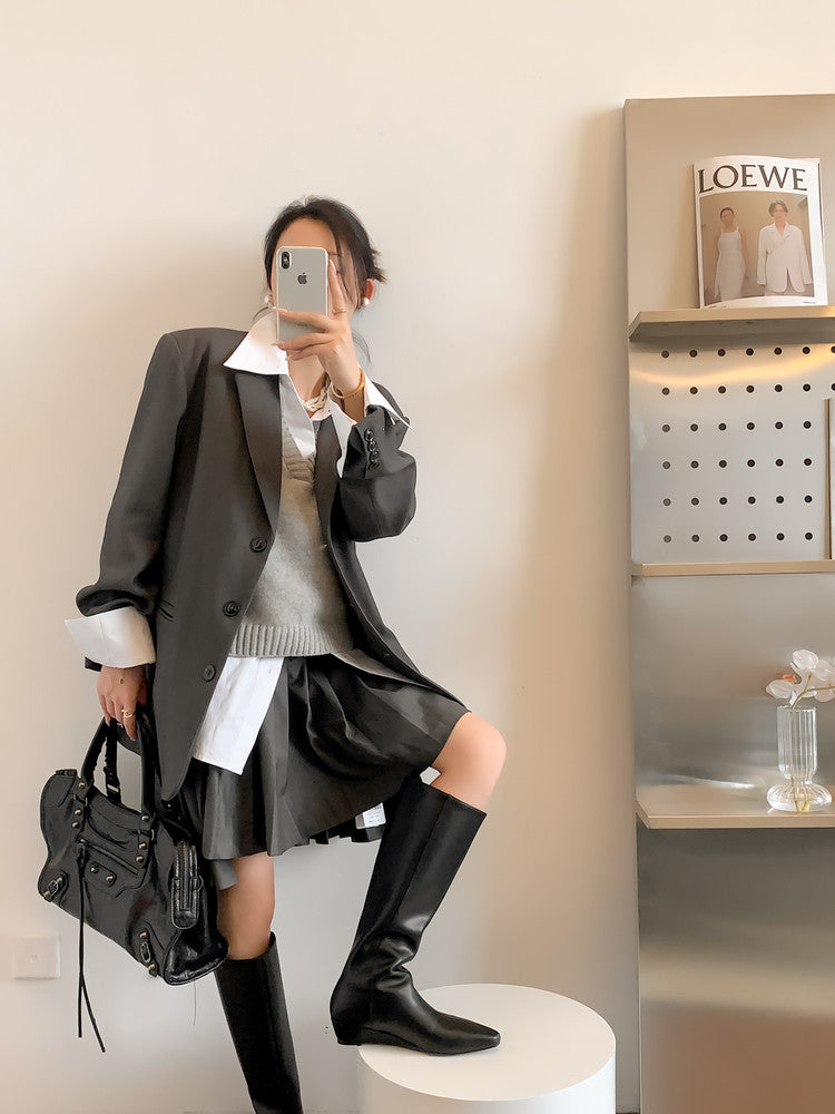 Karin Luna In Stock  In-stock Square Toe Straight Slip-on Long Boots