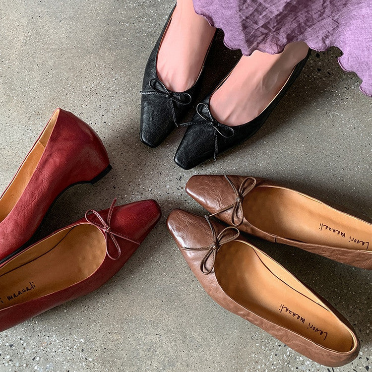 Karin Luna Full Layer Inside and Out~Basic Versatile Small Square Toe Butterfly Knot Irregular Heel Single Shoes