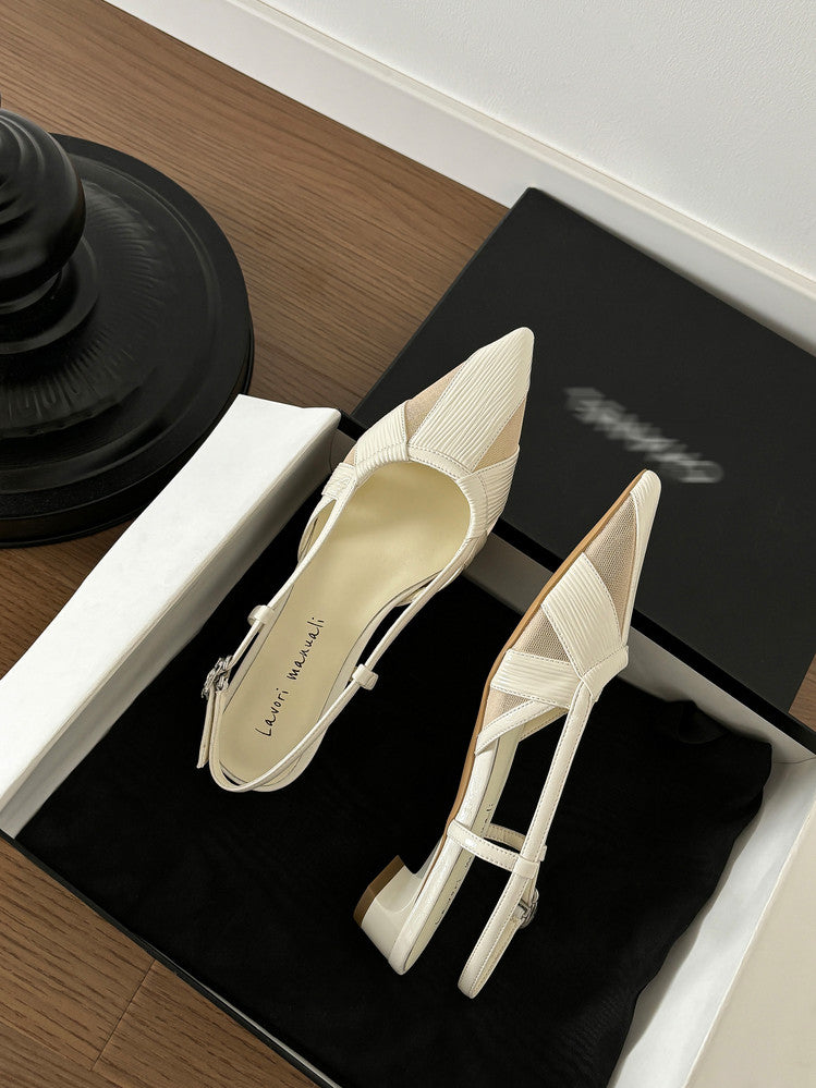 Karin Luna In Stock Spot Goods  Mesh Patchwork Pointed Toe Elegant Closed-Toe Sandals