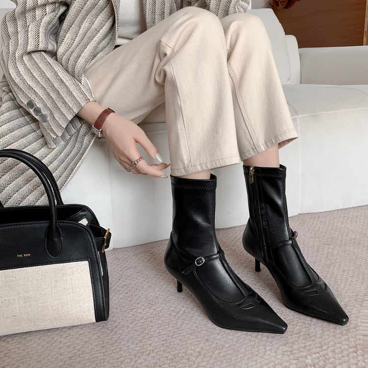 Karin Luna In Stock Spot Goods Elegant Stiletto Pointed Toe Side Zipper Short Boots