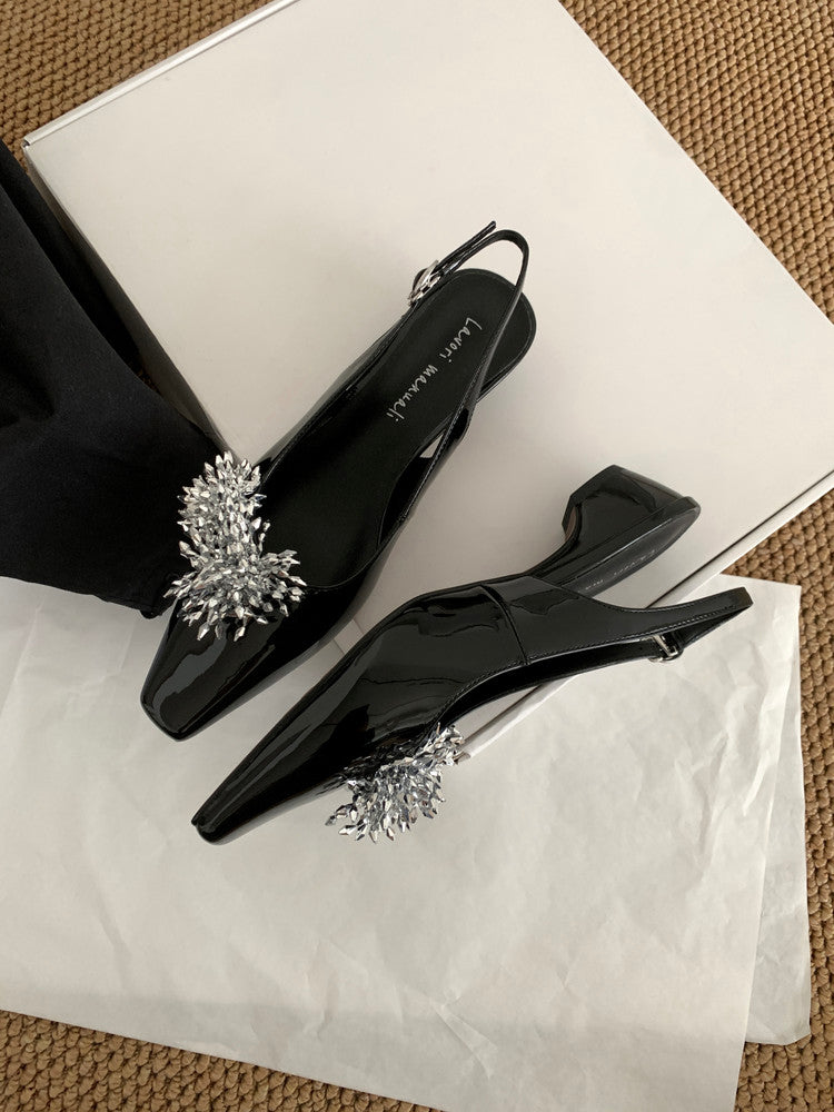 Karin Luna Brilliant Fireworks~Elegant Square-Toed Closed-Toe Chunky Heel Sandals