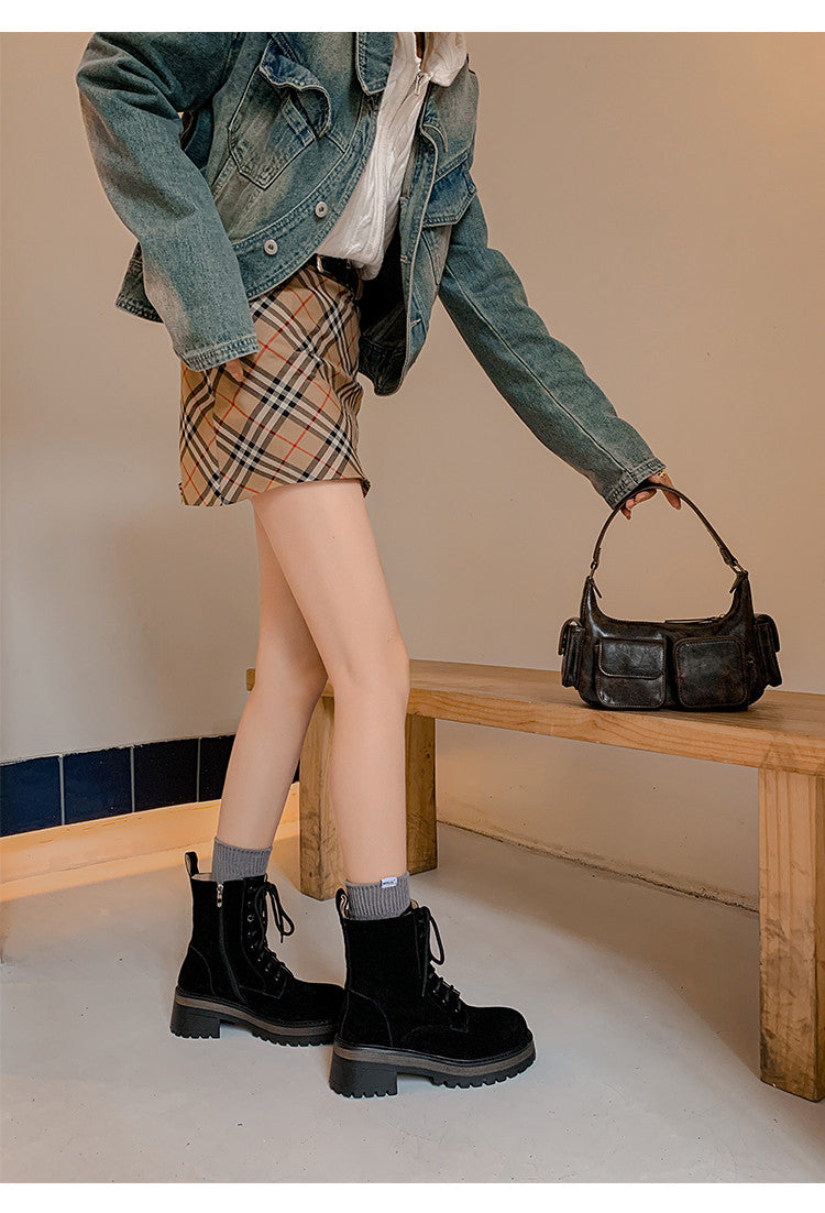 Karin Luna In Stock Casual style thin strap round toe suede ankle boots