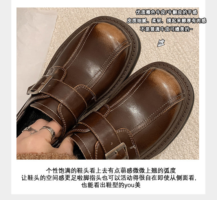Karin Luna In Stock Spot Goods Metal Round Toe Cow Leather Thick Sole Flats