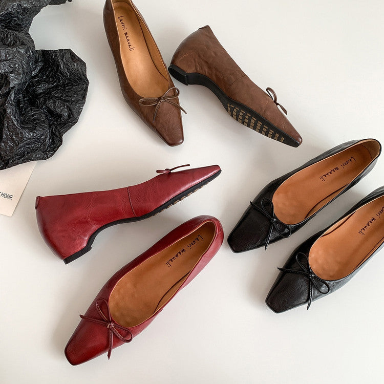 Karin Luna Full Layer Inside and Out~Basic Versatile Small Square Toe Butterfly Knot Irregular Heel Single Shoes