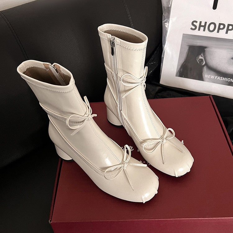 Karin Luna In Stock Spot Goods Hot-Selling Sweet Standard Bow Round-Toe Slim Short Boots