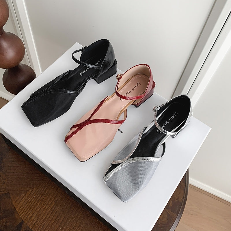 Karin Luna In Stock In Stock  Internet Celebrity Style Square Toe Mesh Chunky Heel Sandals