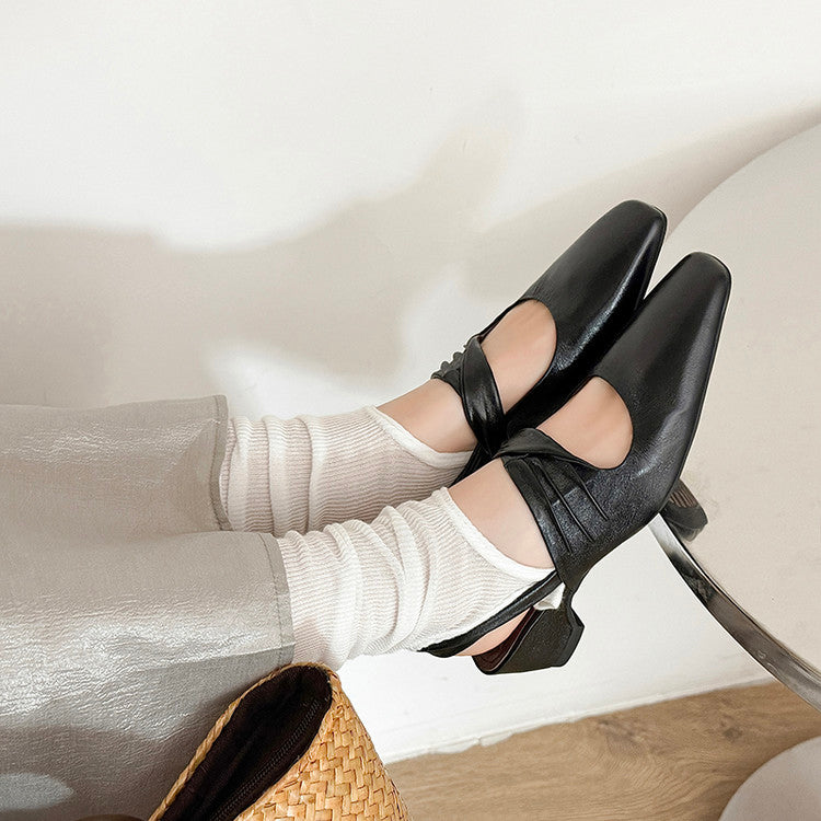 Karin Luna In Stock  Spot Goods Small Square Toe Wrinkled Chunky Heel Closed-Toe Sandals