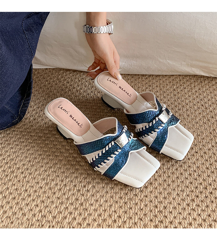 Karin Luna Fish Skin Series~ Hot-selling Square-Toe Slippers with Built-in Traffic