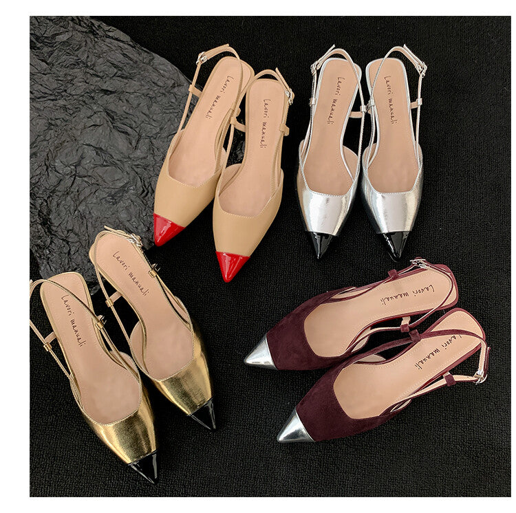 Karin Luna In Stock 24New Year's stock is now available Color Block Pointed Toe Full Leather Sandals