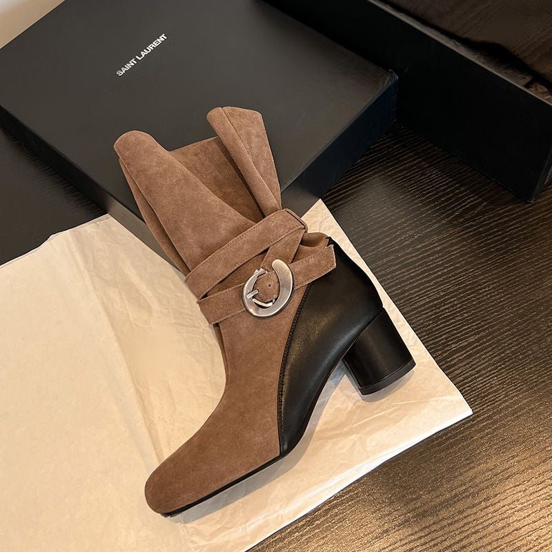 Karin Luna In Stock Spot Goods  Belt Buckle High Heel Large Tube Small Short Boots