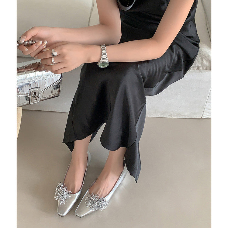 Karin Luna In Stock Spot Goods Exquisite Fireworks Buckle Small Square Toe Chunky Heel Commuter Shoes