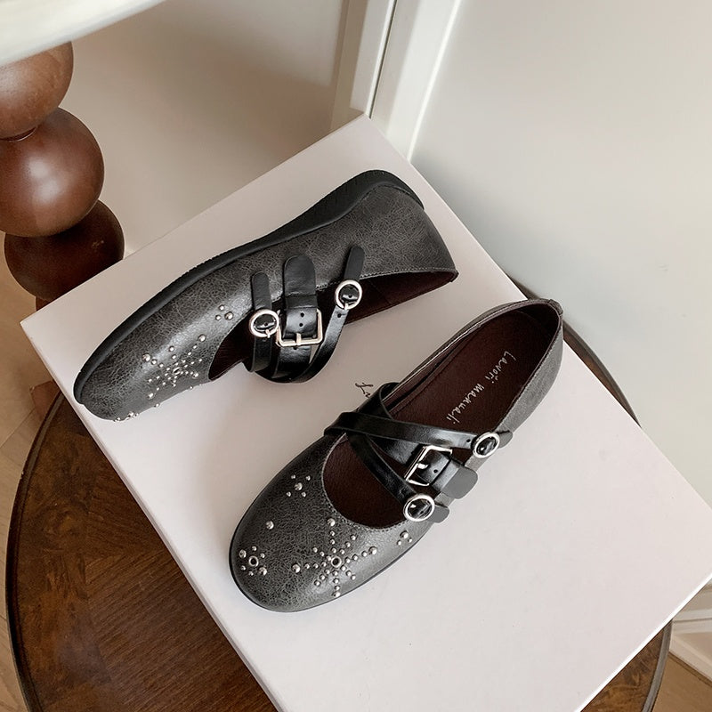 Karin Luna In Stock Spot Goods Studded Rivet Hidden Wedge Mary Jane Shoes