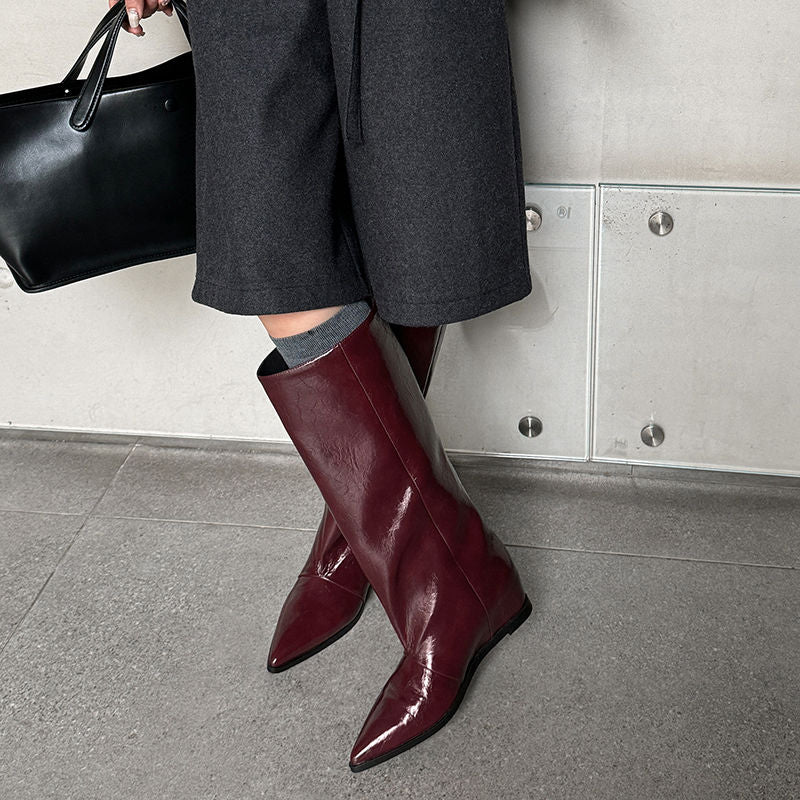 Karin Luna Elegant Style Pointed Toe Internal Height Increase Slip-On Long Boots