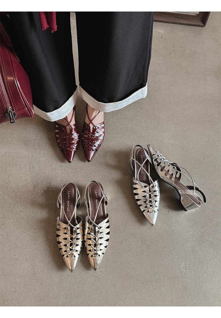 Karin Luna Braided Style ~Cross-woven Pointed Toe Closed-toe Sandals