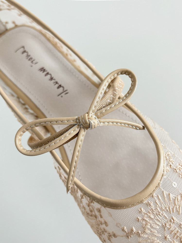 Karin Luna In Stock Spot Goods  Summer Breathable Retro Embroidered Bow Granny Shoes