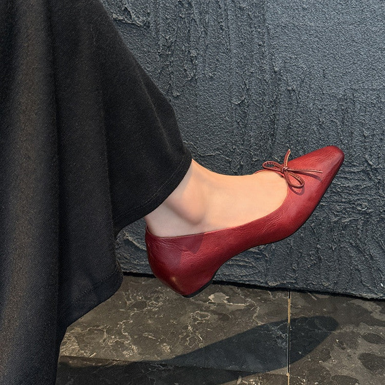 Karin Luna Full Layer Inside and Out~Basic Versatile Small Square Toe Butterfly Knot Irregular Heel Single Shoes