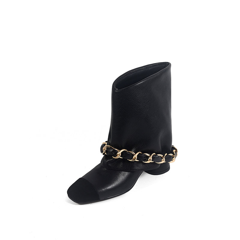 Karin Luna Classic Style Xiangjia Style Chunky Heel Chain Ankle Boots