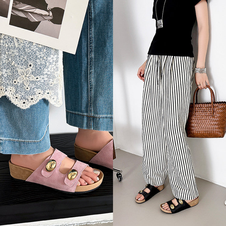 Karin Luna   Casual Style   Thick Sole Belt Buckle Slide Sandals