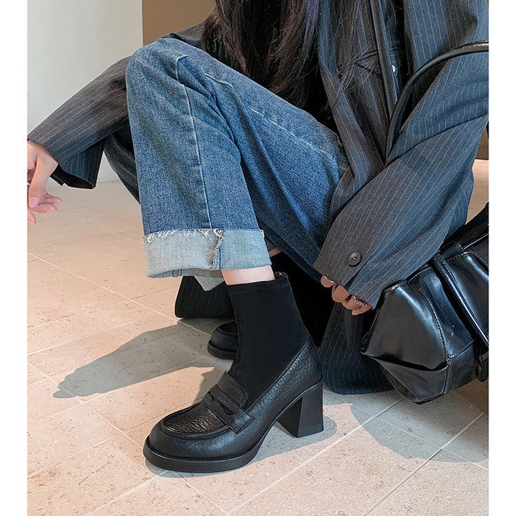 Karin Luna Hot-Selling Element Round Toe Elephant Pattern Elastic Thick Heel Short Boots