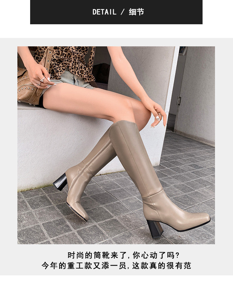 Karin Luna In Stock Spot Goods  Chunky Heel Side Zipper Riding Boots