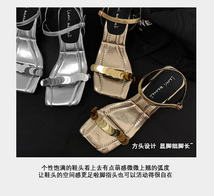 Karin Luna In Stock Spot Goods   Sequin One-Strap Irregular Heel Sofa Insole Sandals