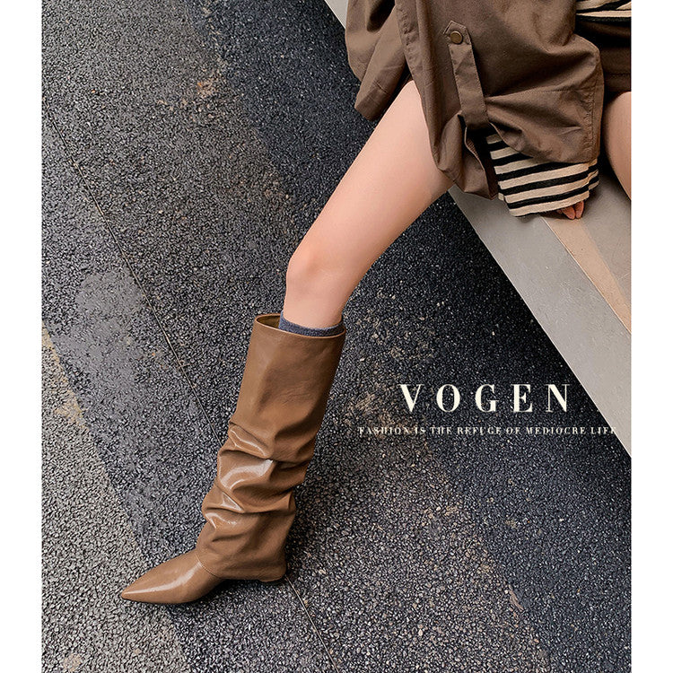 Karin Luna Elegant Style Pointed Toe Hidden Wedge Long Boots