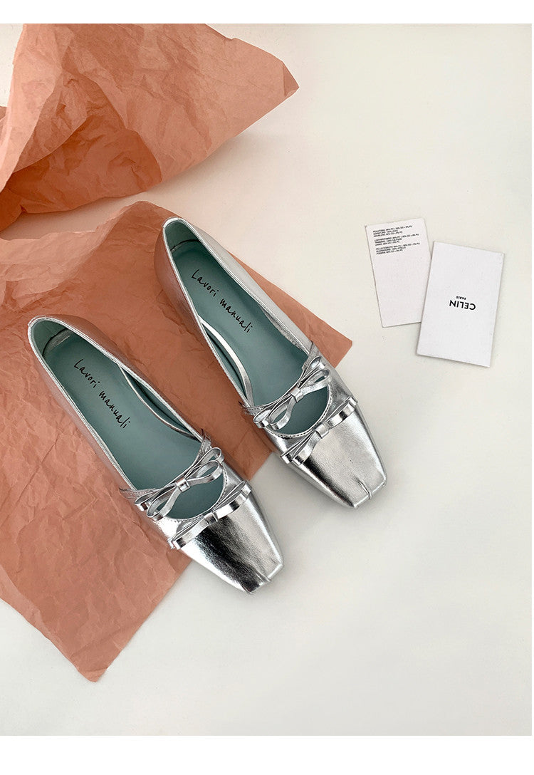 Karin Luna In Stock Spot Goods  Hot-Selling Element Bowknot Square-Toe Color-Block Height-Increasing Flats