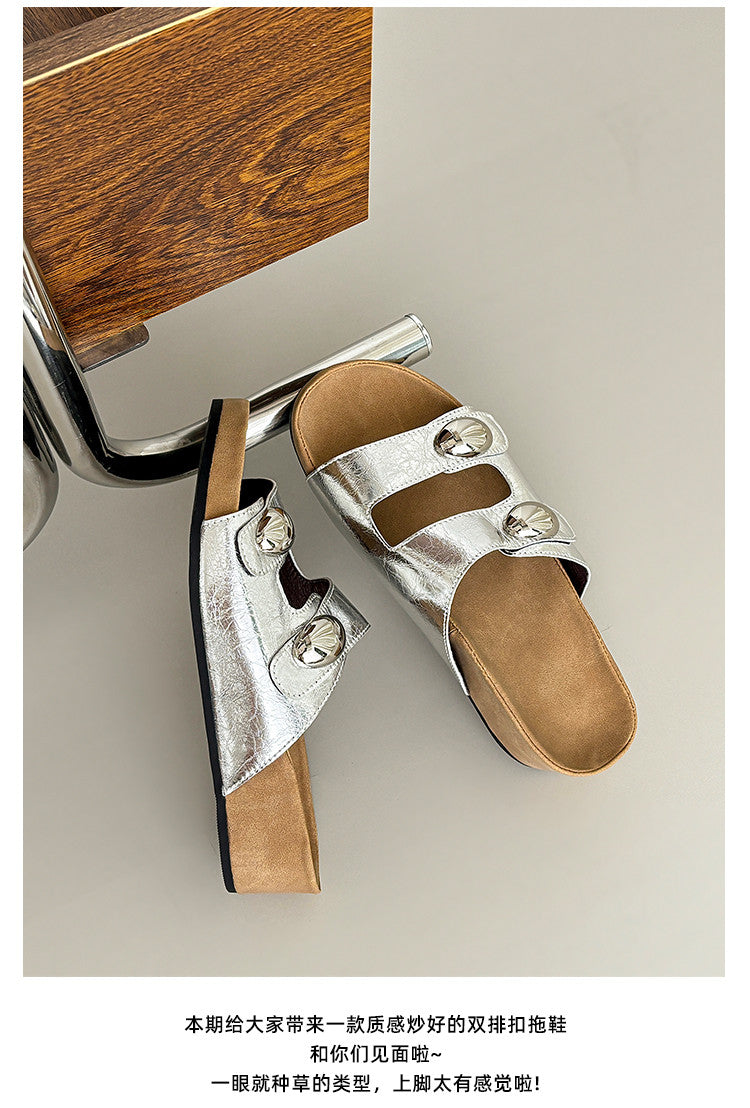 Karin Luna   Casual Style   Thick Sole Belt Buckle Slide Sandals