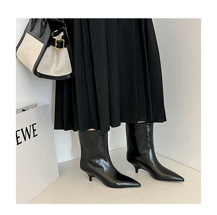 Karin Luna In Stock Spot Goods Minimalist Tube Kitten Heel Short Boots