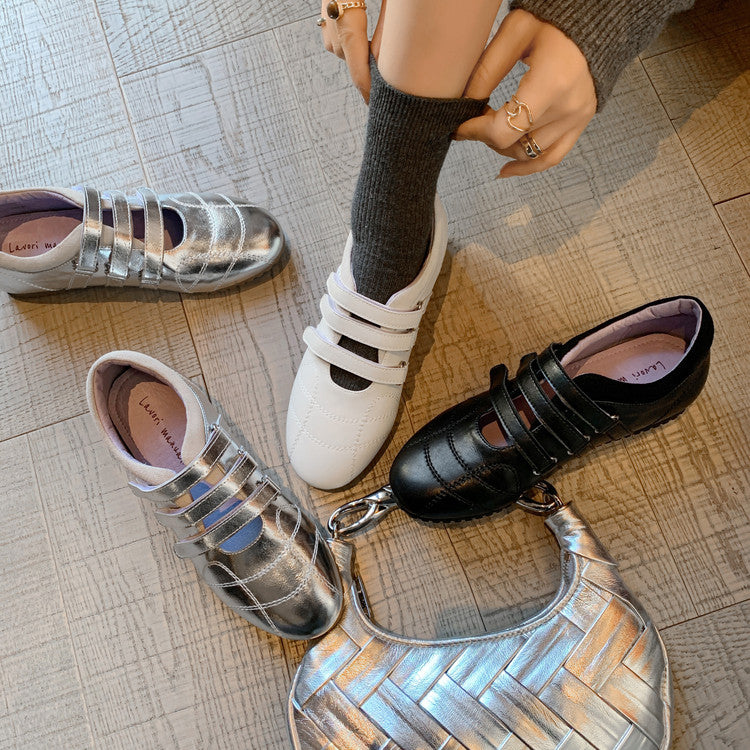 Karin Luna Casual Shoes Series~  In Stock In Stock Magic Tape Round Toe Internal Height Increase Single Strap Flats