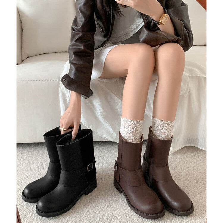 Karin Luna Belt Buckle Chunky Heel Fashion Short Boots