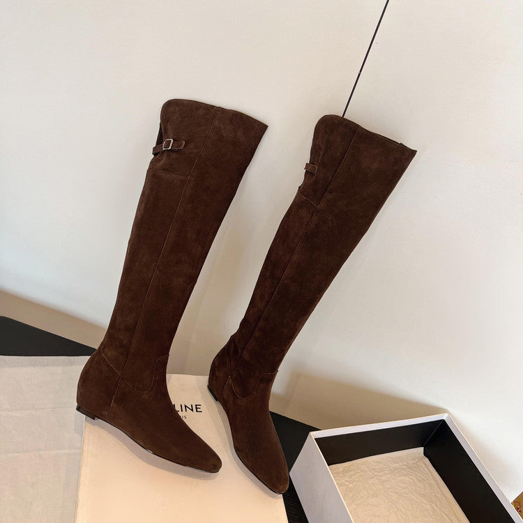 Karin Luna In Stock Spot Goods Vintage Cowhide Leather Two-Way Wear Pointed Toe Height-Increasing Long Boots