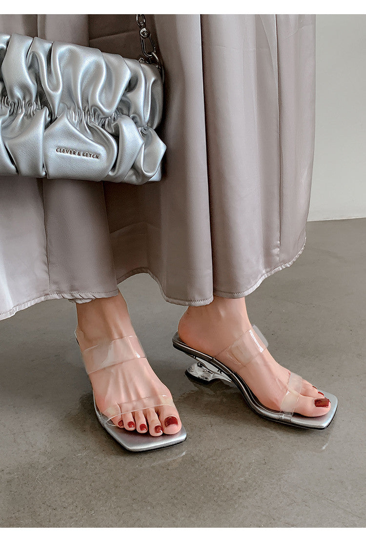 Karin Luna In Stock Spot Goods Transparent Sequin Irregular Heel Strap Sandals