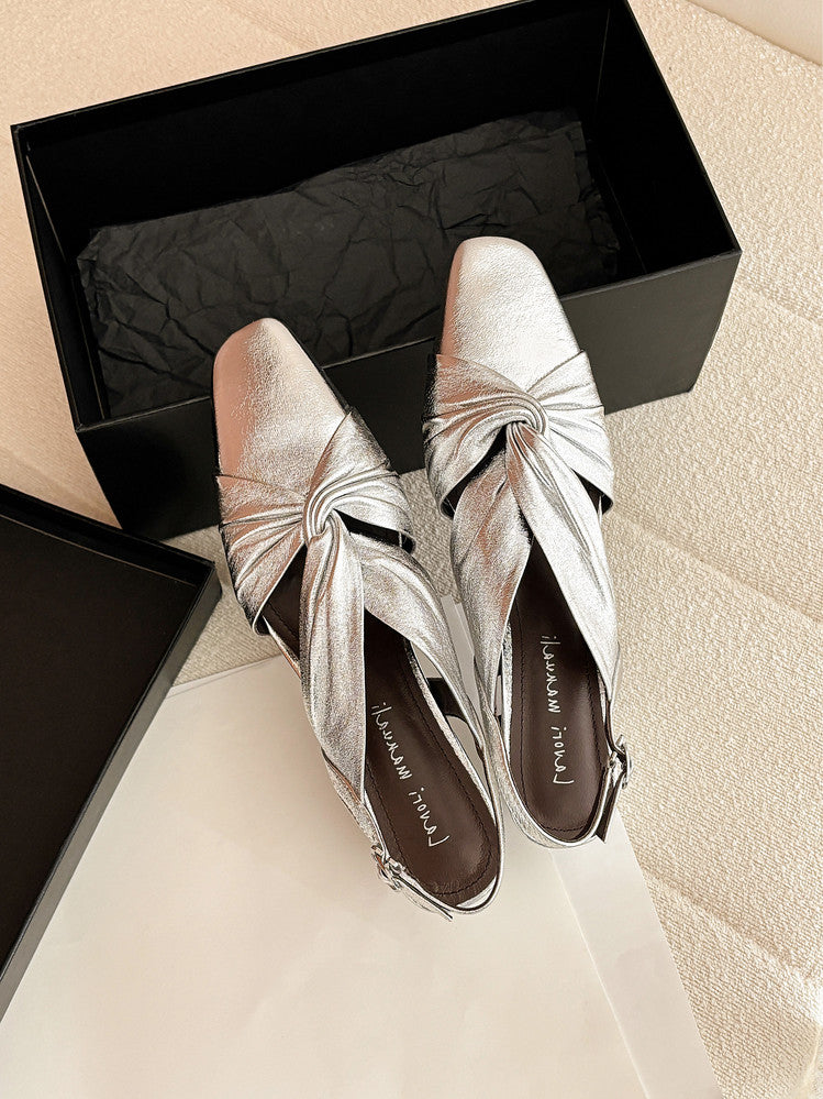 Karin Luna French Retro Wrinkled Small Square Toe Elegant Closed-Toe Sandals