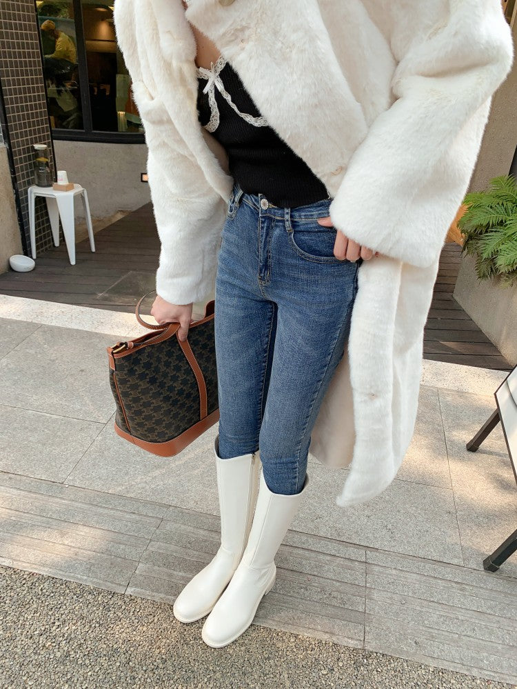 Karin Luna Internet Celebrity Photo  Best-selling in stock Full Leather Basic Long Boots  Winter Essential Combat Boots