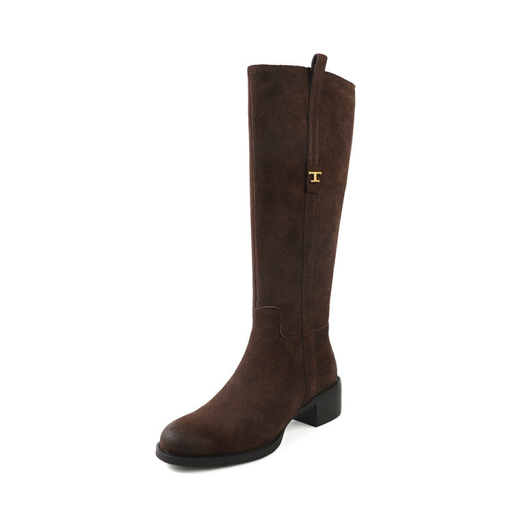 Karin Luna In Stock Spot Goods Basic Retro Square Toe Chunky Heel Riding Boots
