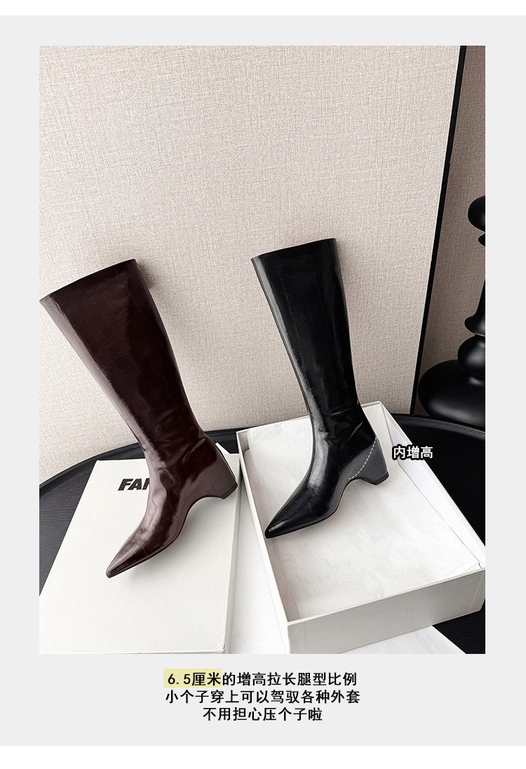 Karin Luna Elegant Style Pointed Toe Internal Height Increase Long Boots