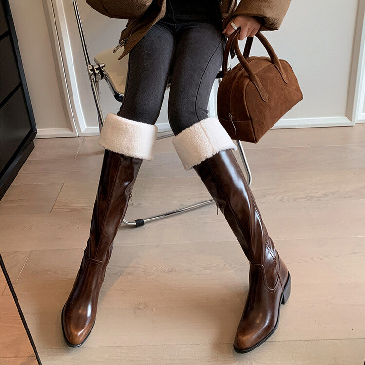 Karin Luna exploded  Three versions exploded Single Fleece Lining Fur Collar Version  Thick Fur Collar Foldable Hot-Selling Full Cowhide Pointed Toe Chunky Heel Classic Style