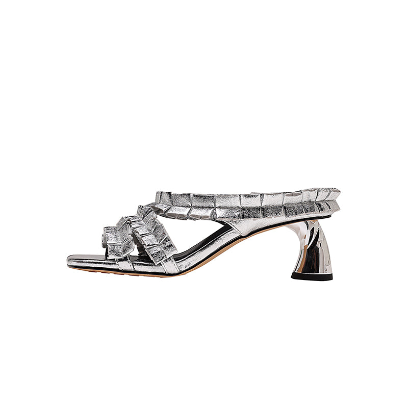 Karin Luna In Stock  Spot Goods  Unique Square-Toe Pleated Lace Sandals