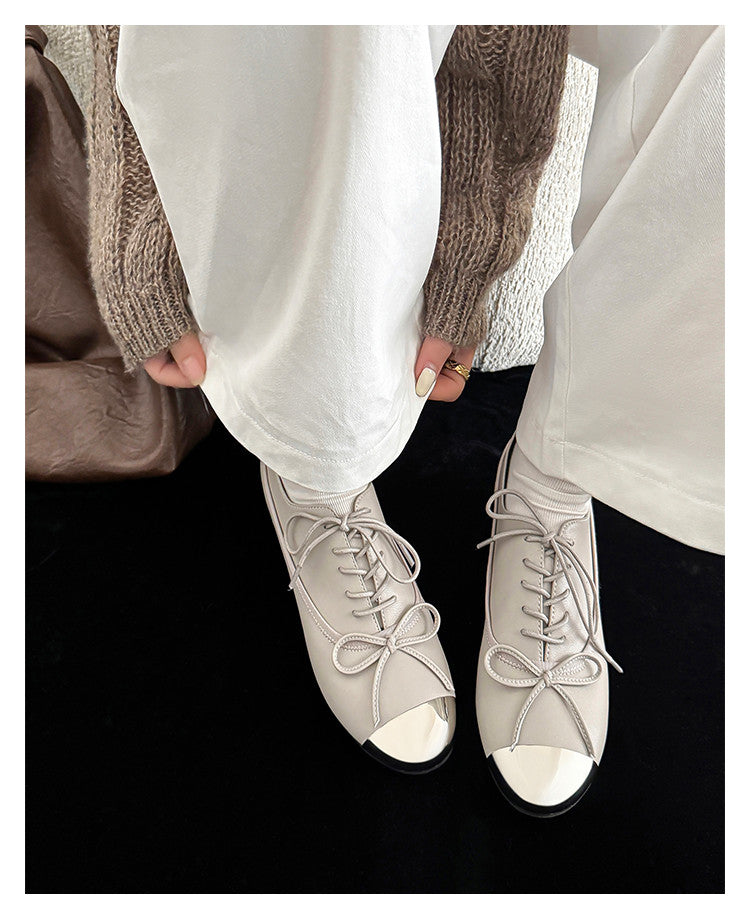 Karin Luna In Stock Spot Goods  Casual Lace-Up Metal Toe Bow Deep Mouth Single Shoes