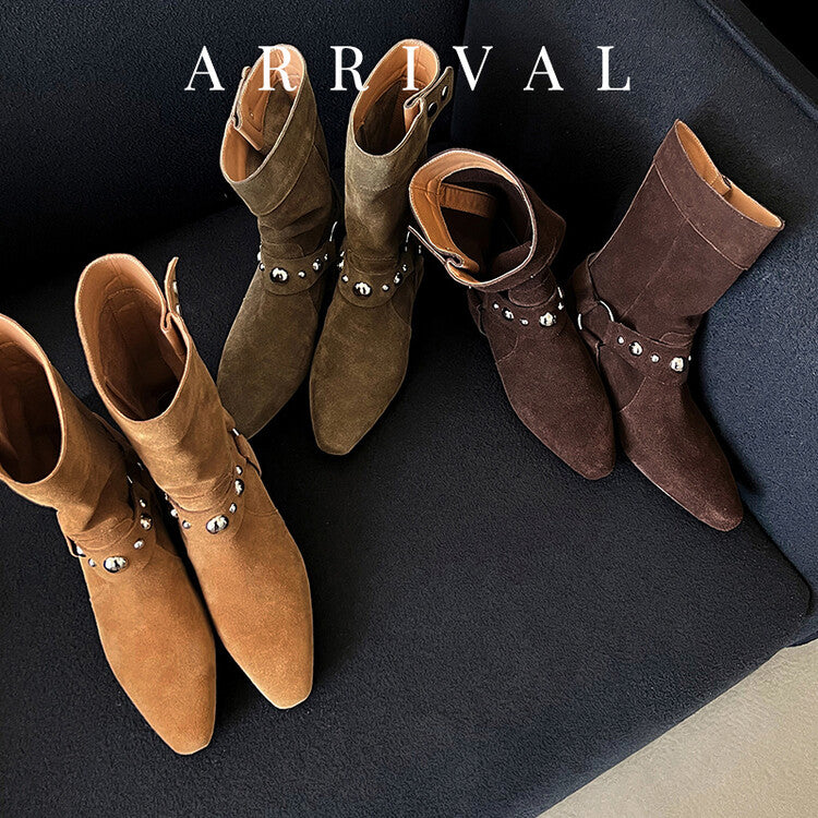 Karin Luna has prepared stock  Hot-Selling Retro Pointed Toe Wedge Metal Buckle High Tube Western Boots