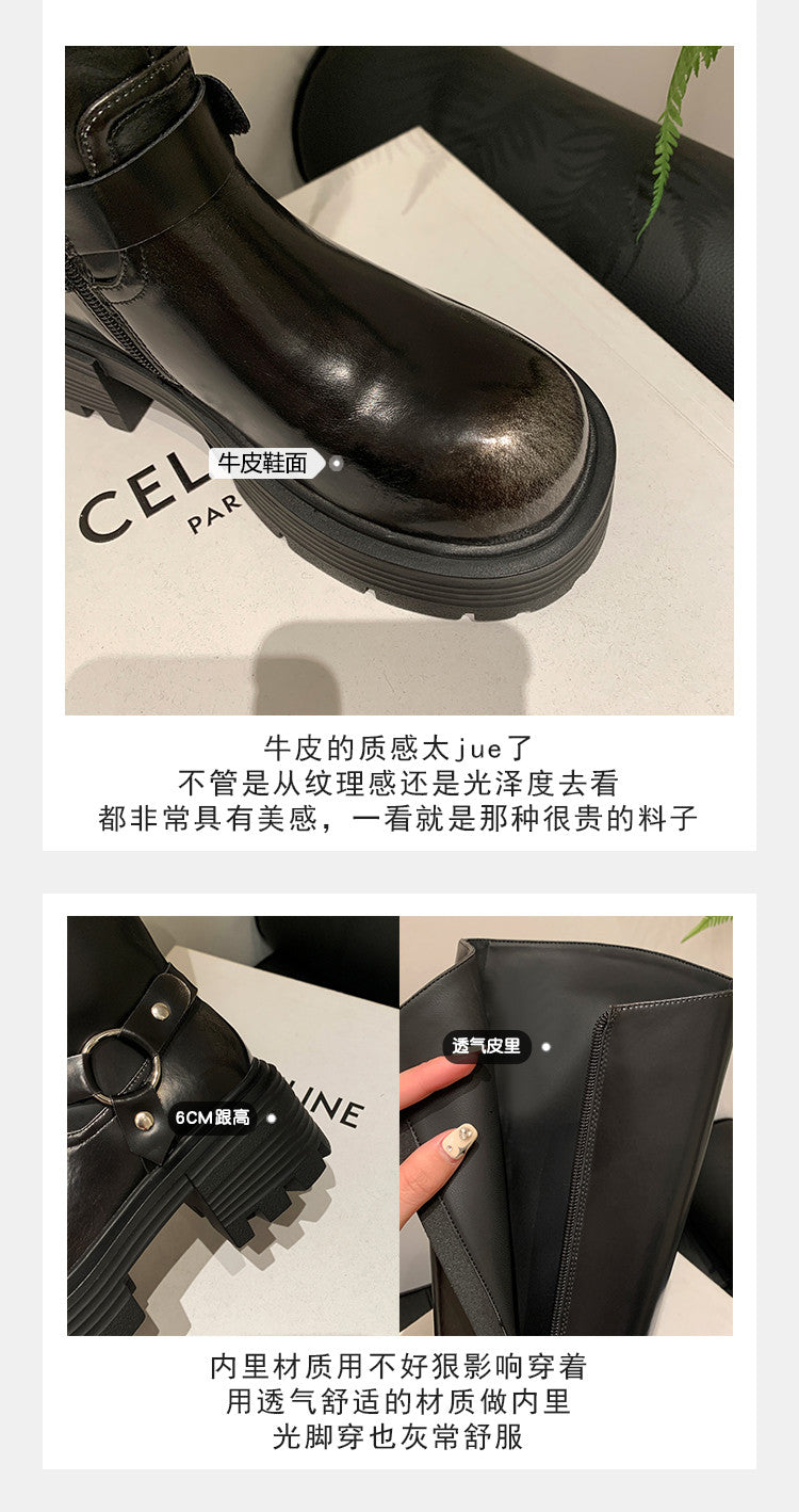 Karin Luna In Stock Spot Goods Round Toe Thick Sole Belt Buckle Straight Long Boots