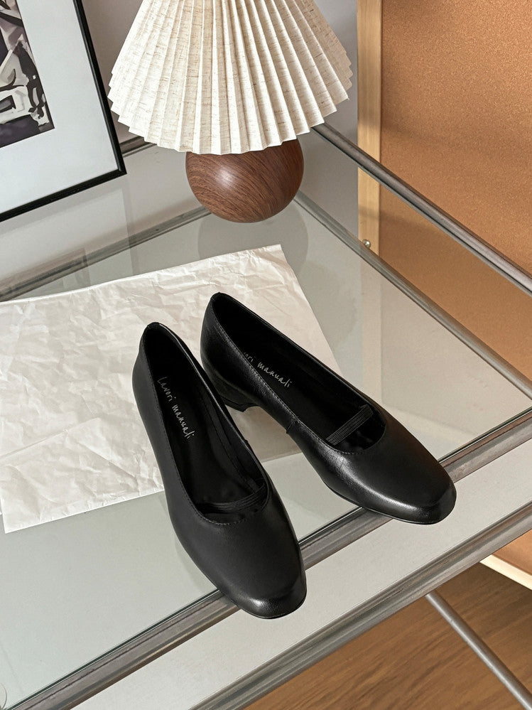 Karin Luna In Stock Spot Goods    Retro Elastic Band Chunky Heel Single Shoes