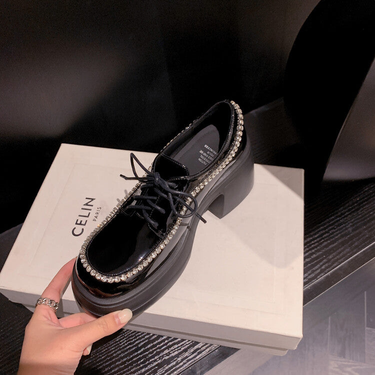 Karin Luna In Stock In Stock  Rhinestone Shoe Edge Trim Lace-up Thick Sole Loafers Best-selling in stock