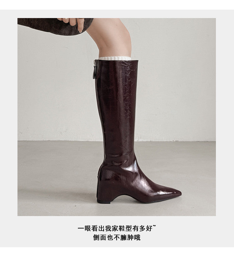 Karin Luna Elegant Style Pointed Toe Internal Height Increase Long Boots