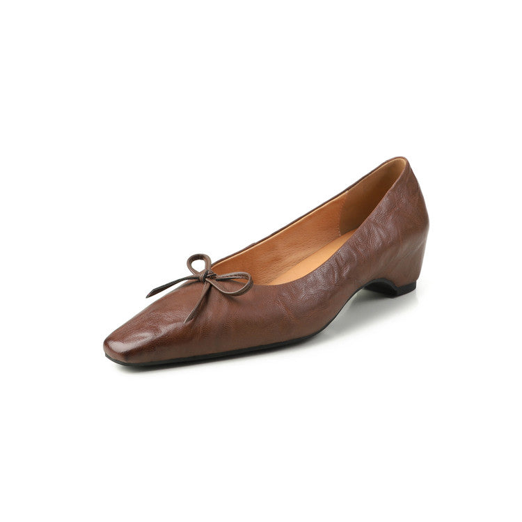 Karin Luna Full Layer Inside and Out~Basic Versatile Small Square Toe Butterfly Knot Irregular Heel Single Shoes