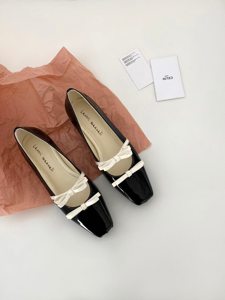 Karin Luna In Stock Spot Goods  Hot-Selling Element Bowknot Square-Toe Color-Block Height-Increasing Flats