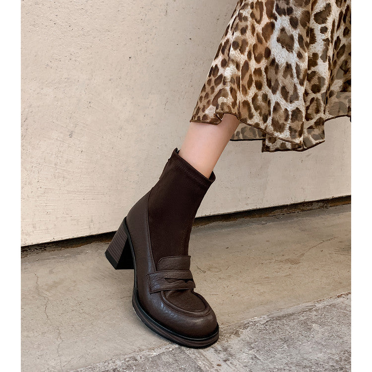 Karin Luna Hot-Selling Element Round Toe Elephant Pattern Elastic Thick Heel Short Boots